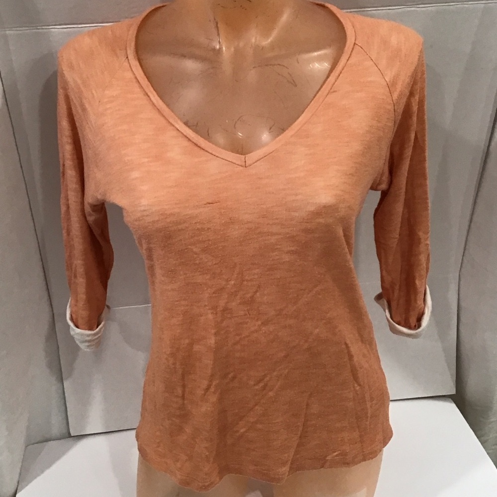 BKE Women's V-Neck Orange  peachy Long Sleeve Top
